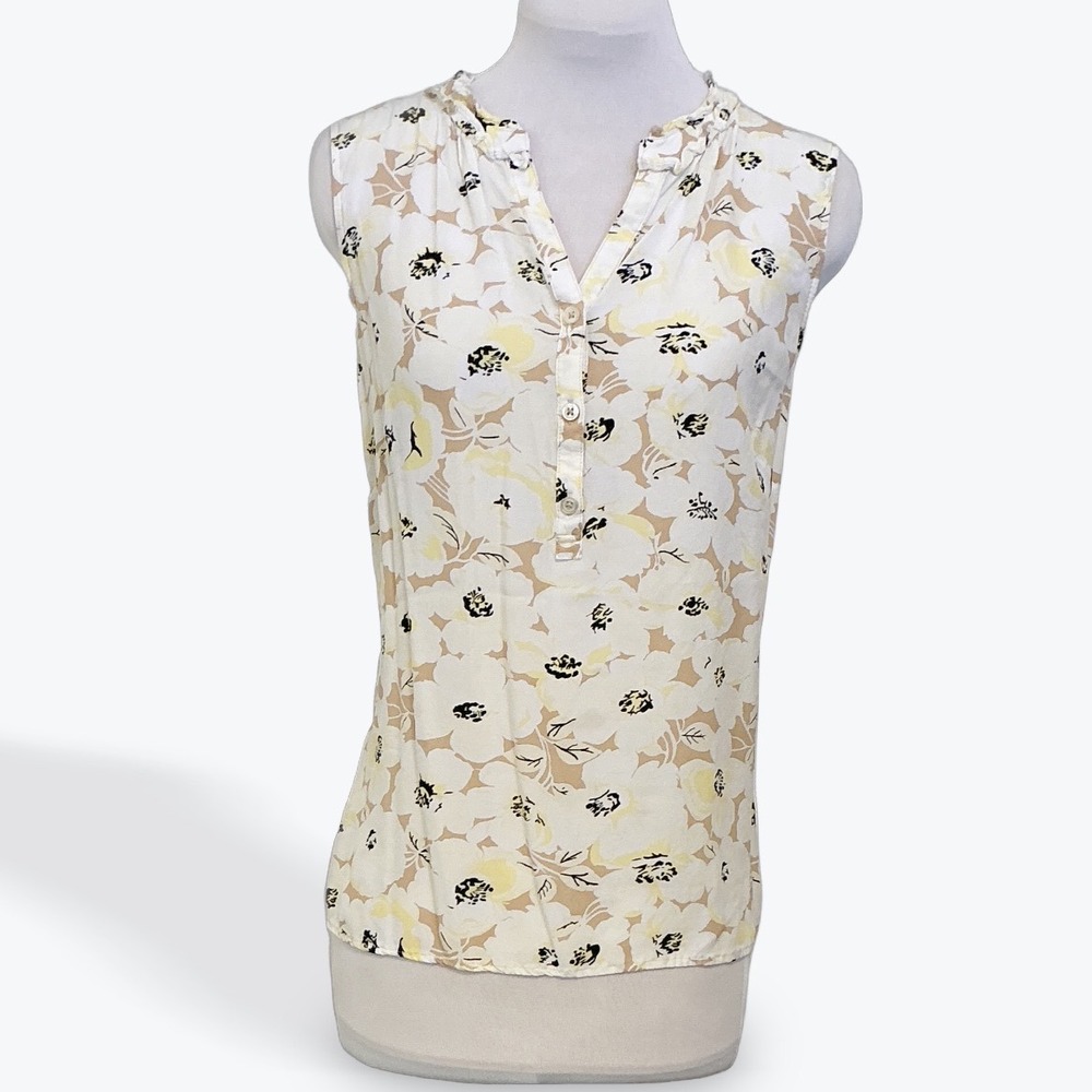 Talbots Ruffle Neck Shell Layered Floral Sleeveless‎ Blouse P231075014 Cream LP - Picture 3 of 10